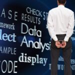 Złożony obraz widoku z tyłu młodego biznesmena noszącego kajdanki