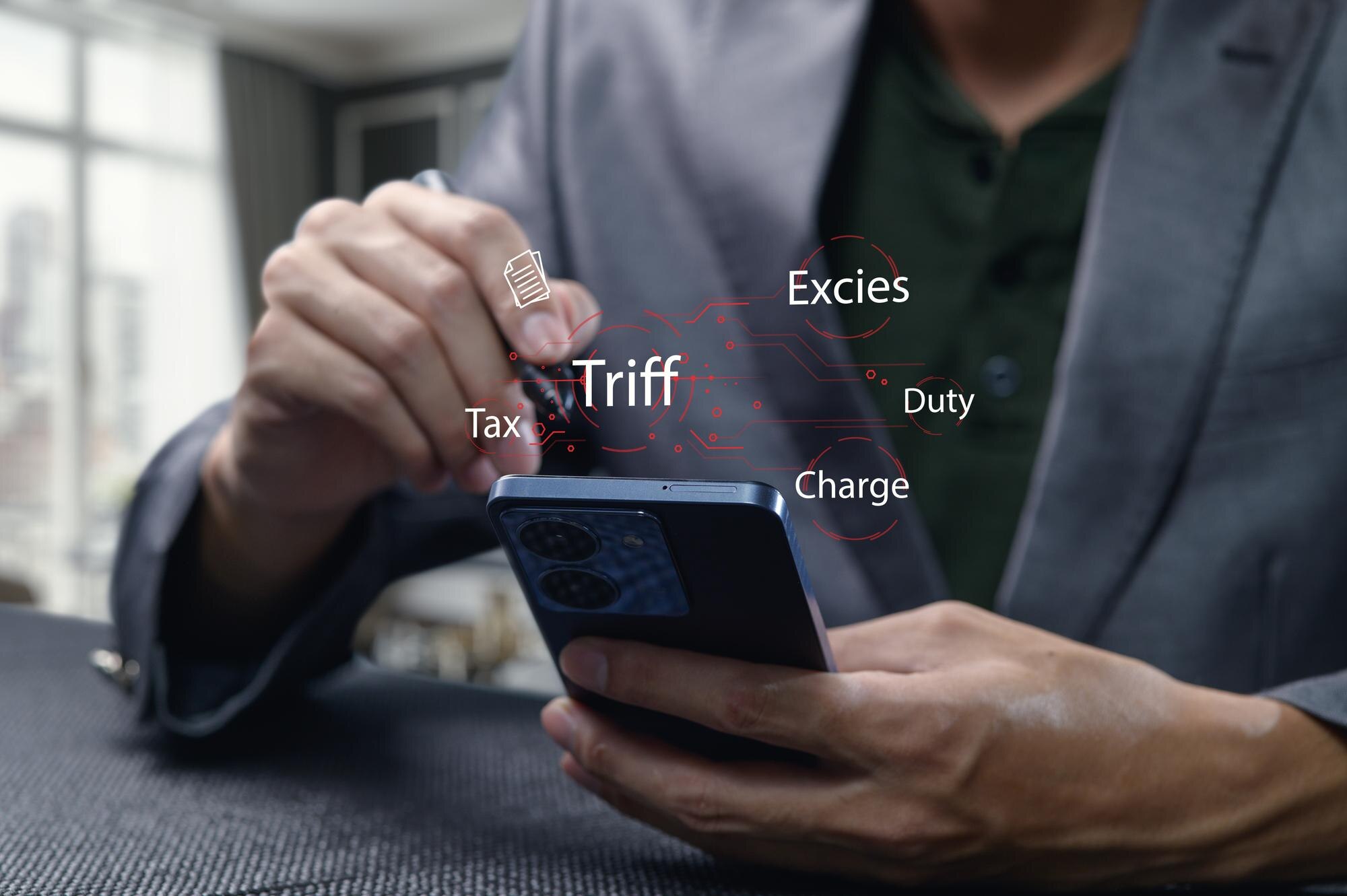 Businessman Analyzing Trade Terms with Smartphone in Modern Office